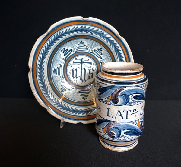 



Albarello e piatto, sec. XIX