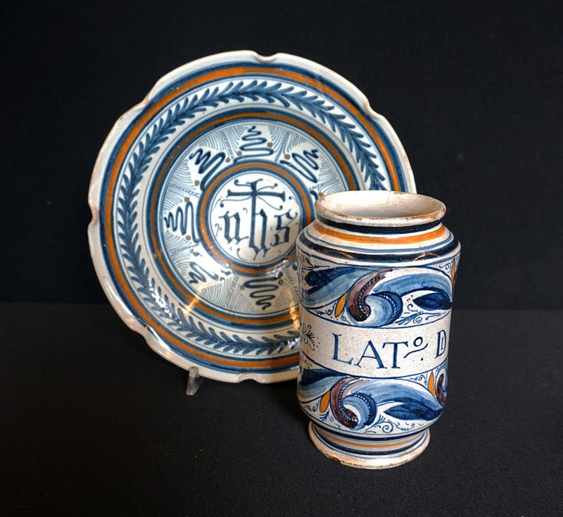 Albarello e piatto, sec. XIX