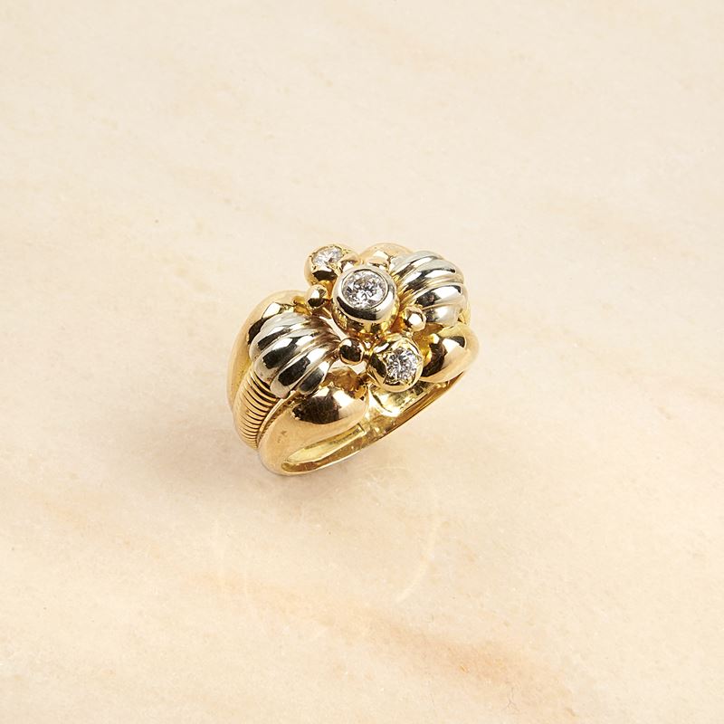 Anello in Oro Giallo 18kt, Diamanti e Pietra