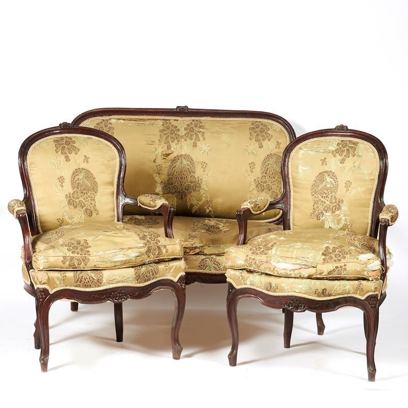 Divano e coppia di poltrone, sec. XIX