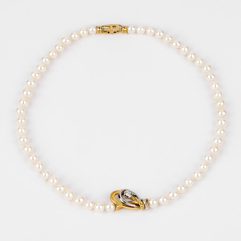 Collana Girocollo in Oro 18kt, Perle e Diamante