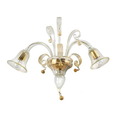Manifattura Murano, Coppia di applique in vetro incolore con inclusioni in oro
