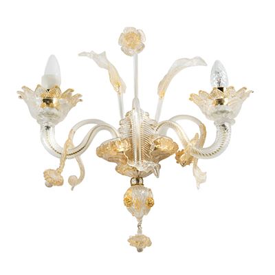Manifattura Murano, Coppia di applique in vetro incolore e oro, sec. XX