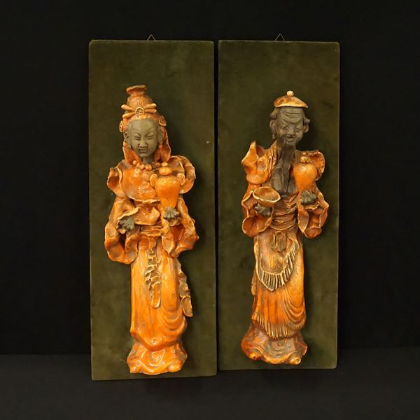 Coppia di sculture, arte orientale, sec. XX