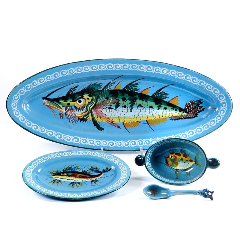 Servito di piatti da pesce, Pesaro, manifattura Mengaroni, sec. XX