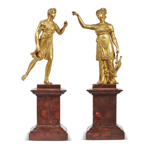 Coppia di figure, Apollo e Ebe, Francia, prima metà sec. XIX