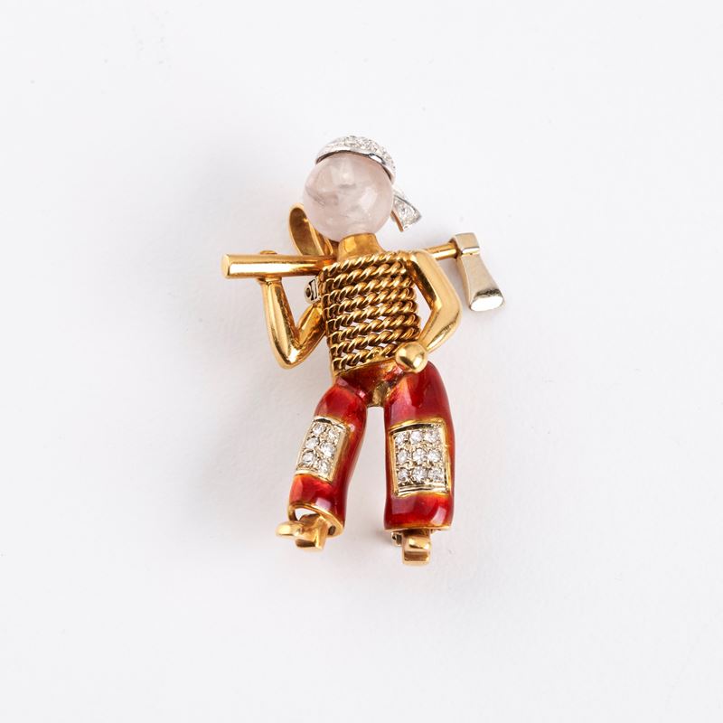 Pendente in Oro Giallo 148 Kt, Diamanti e Smalti