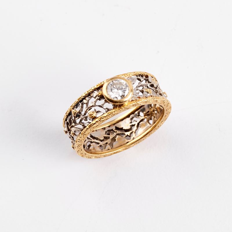 ANELLO IN ORO GIALLO, ORO BIANCO, 18KT E DIAMANTE