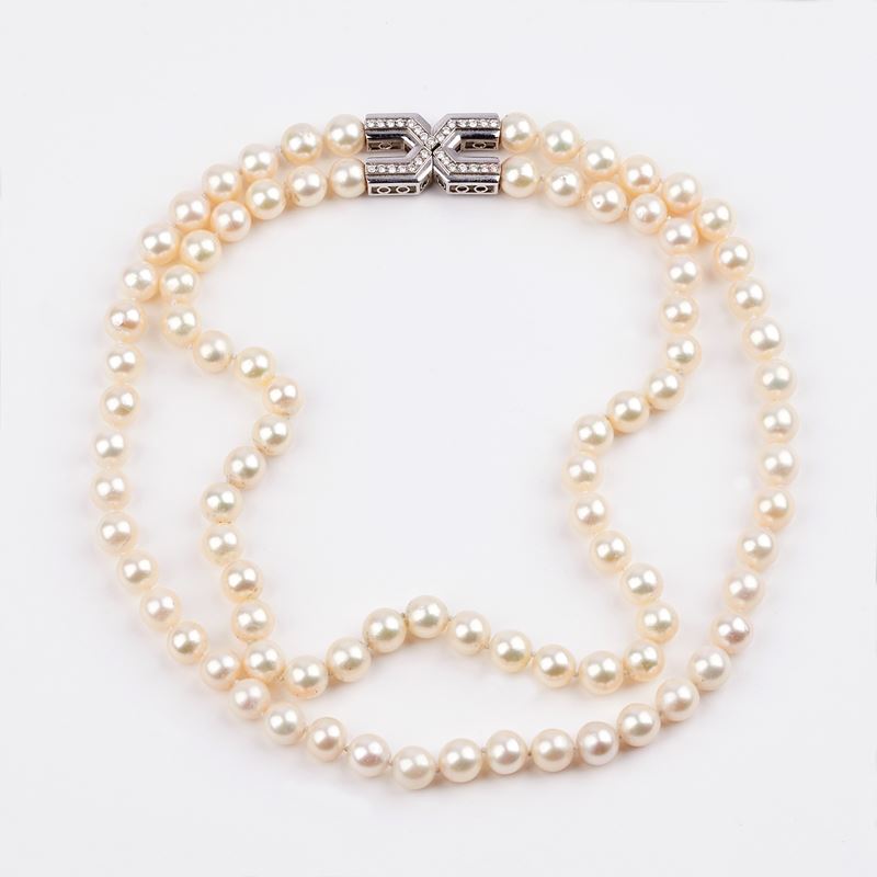 Collana in Oro Bianco 18kt, Diamanti e Perle