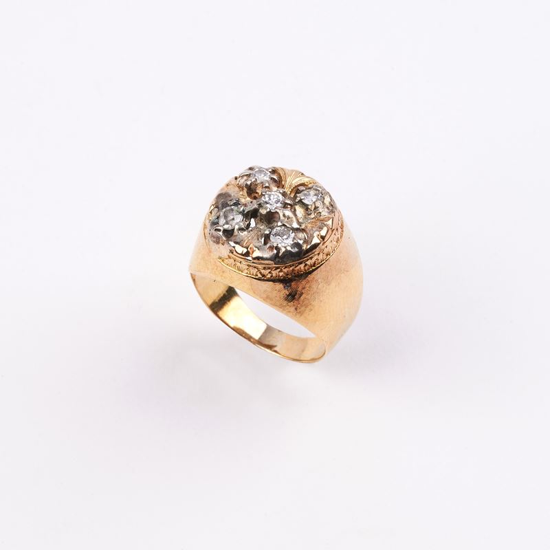 Anello in Oro Giallo, Oro Bianco 18kt e Diamanti