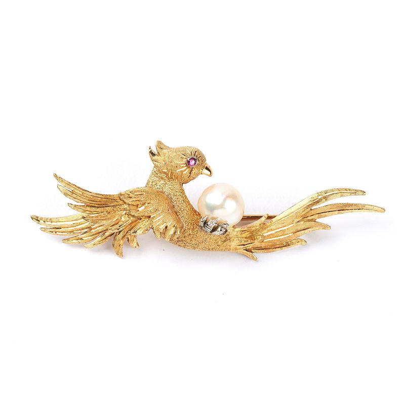 SPILLA IN ORO GIALLO 18KT E PERLA