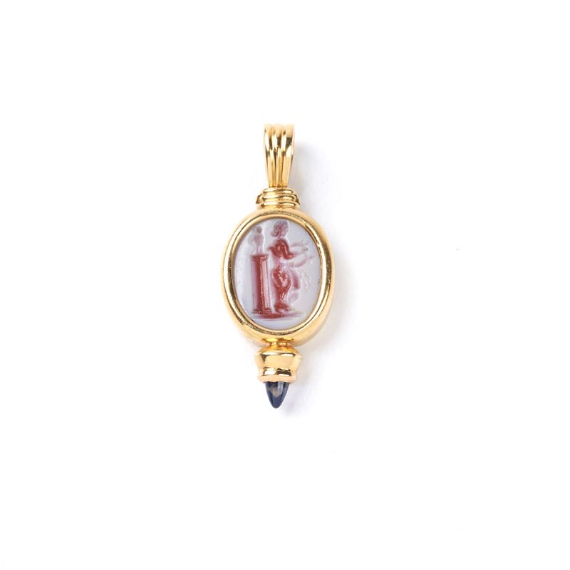 PENDENTE IN ORO GIALO 18KT E CORNIOLA