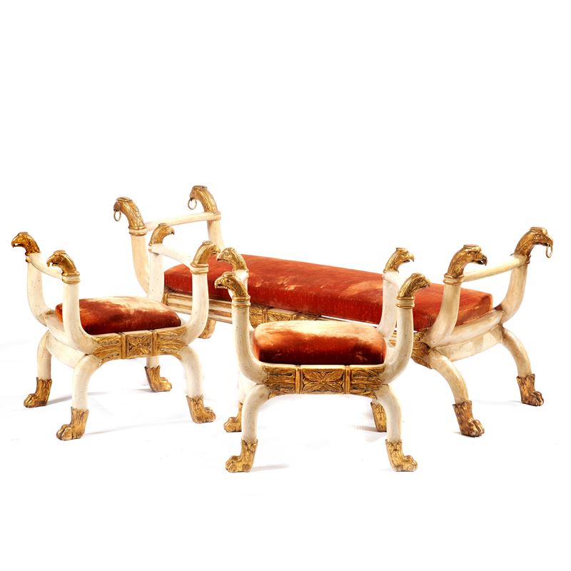 Divanetto e due panchetti, sec, XIX