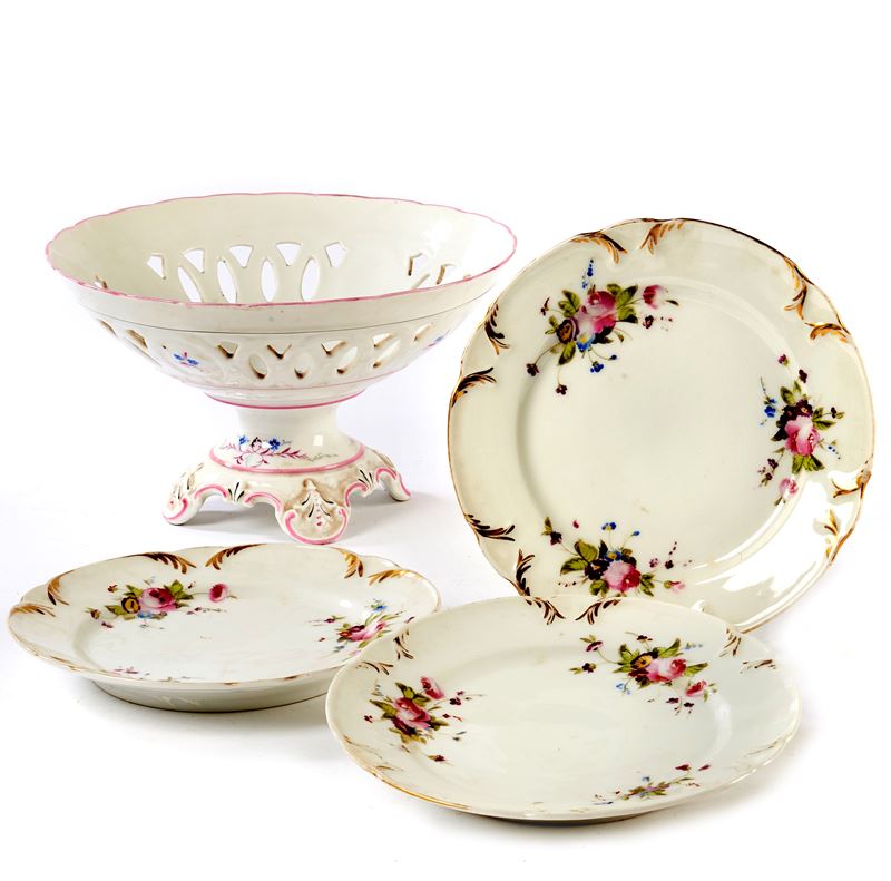 Alzata e tre piatti, sec. XX