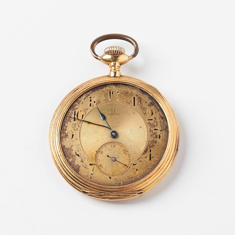 OROLOGIO DA TASCA, OMEGA GRAND PRIX PARIS 1900, IN ORO 18KT