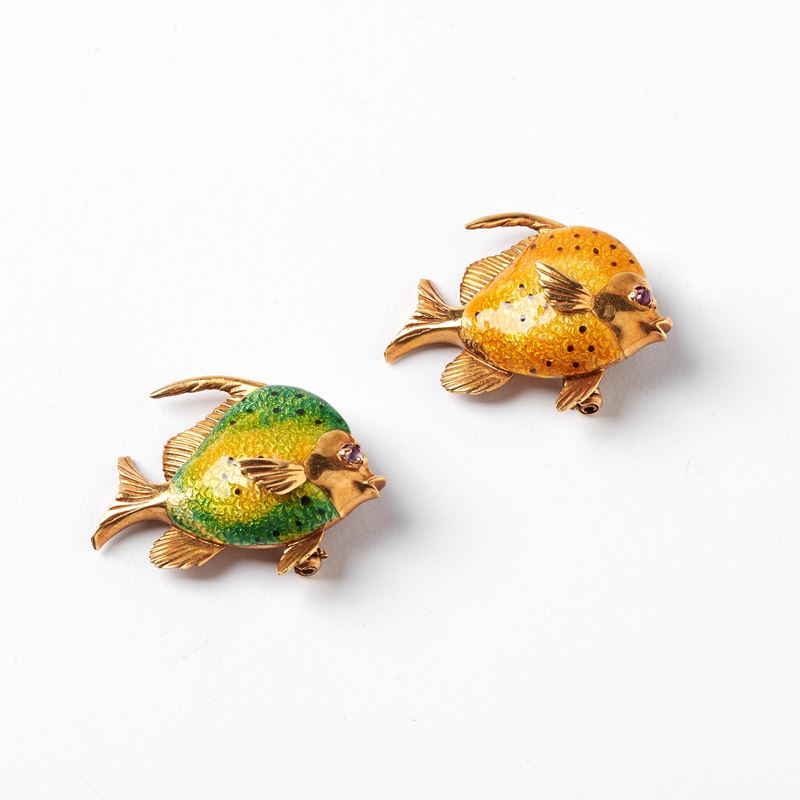 COPPIA DI SPILLE IN ORO GIALLO 18KT E SMALTI