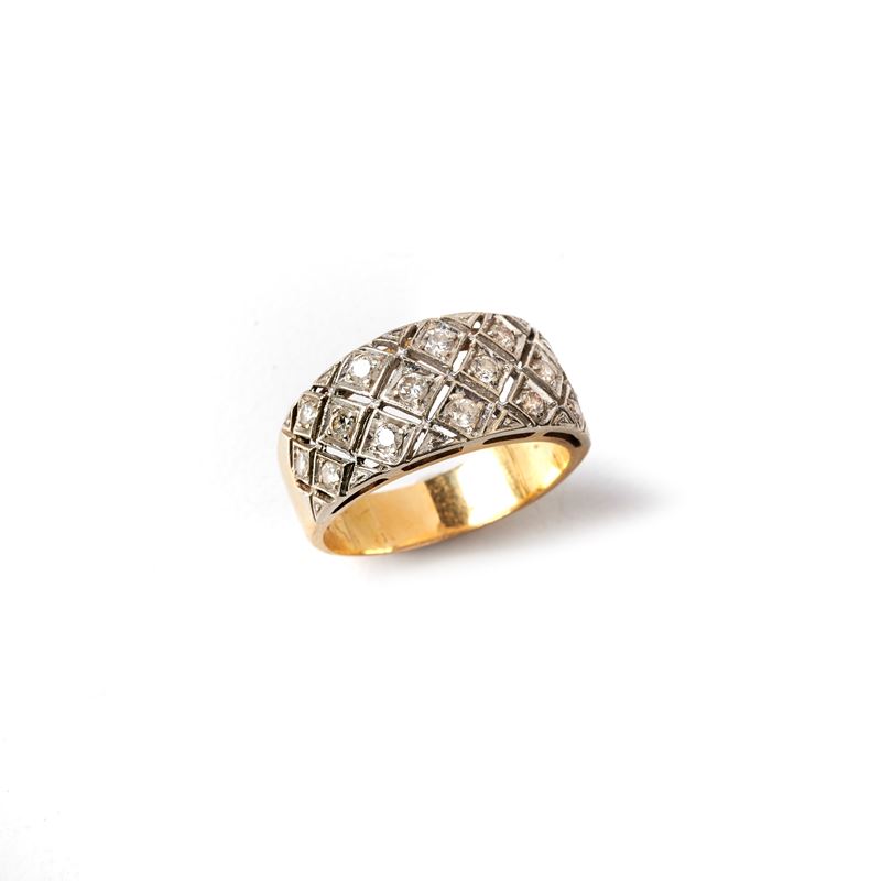 ANELLO IN ORO GIALLO, ORO BIANCO 18KT E DIAMANTI