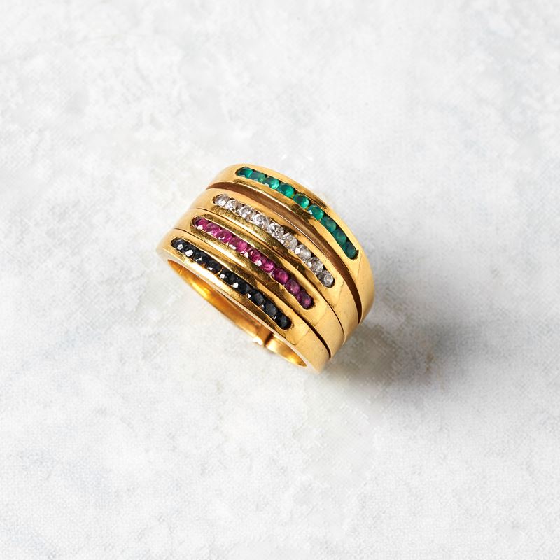 Anello in Oro Giallo 18kt e Pietre