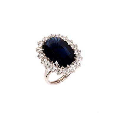 Anello in Oro Bianco 18kt, Diamanti e Zaffiro