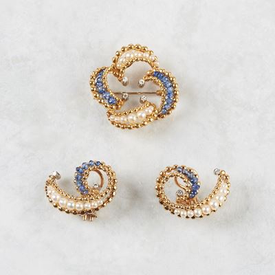 Demi-parure in Oro Giallo 18kt, Diamanti, Perle e Pietre