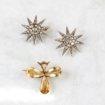 Coppia di Spille in Oro, Argento e Diamanti