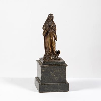 Scuola Italiana, XIX secolo: Madonna che schiaccia il demonio, scultura in bronzo