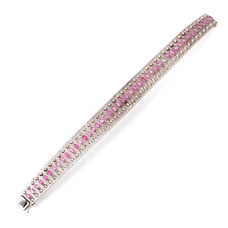 Bracciale in Oro Bianco 18kt, Diamanti e Rubini