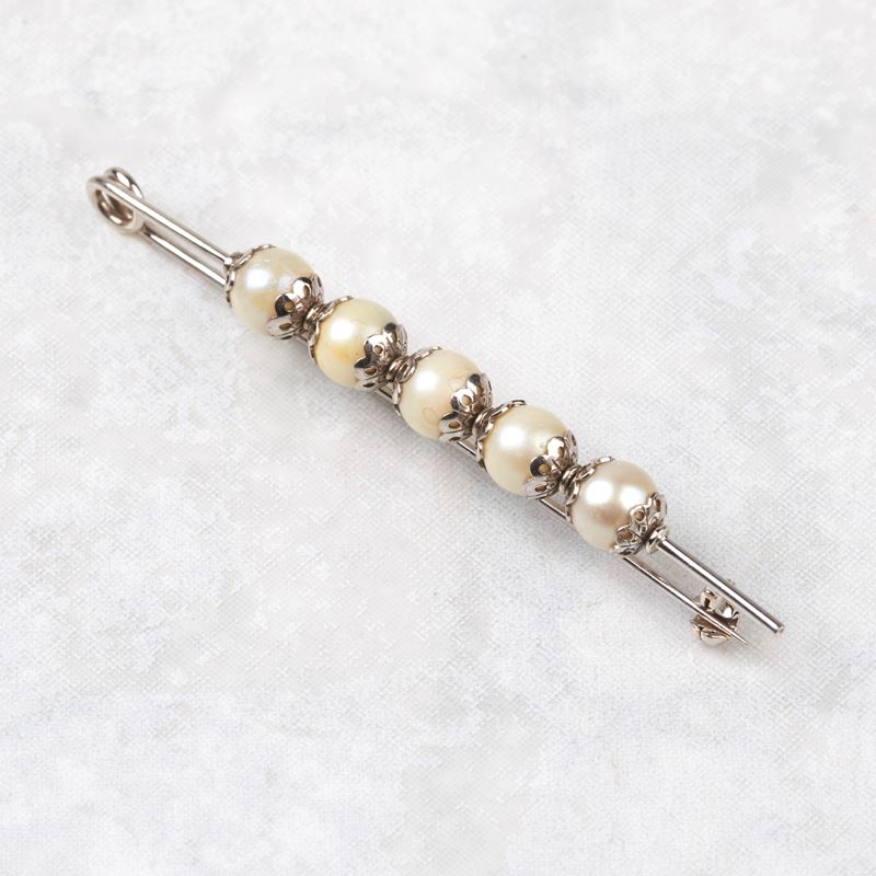 Spilla da Balia, in Oro Bianco 18kt e Perle