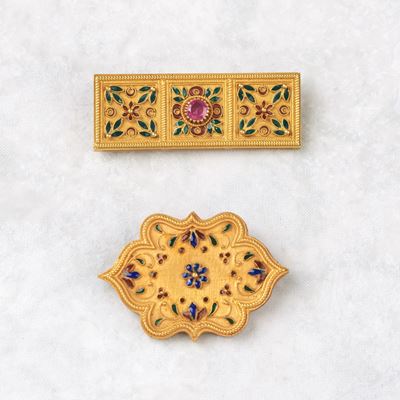 Spilla in Oro Giallo 18kt, Rubino e Smalti