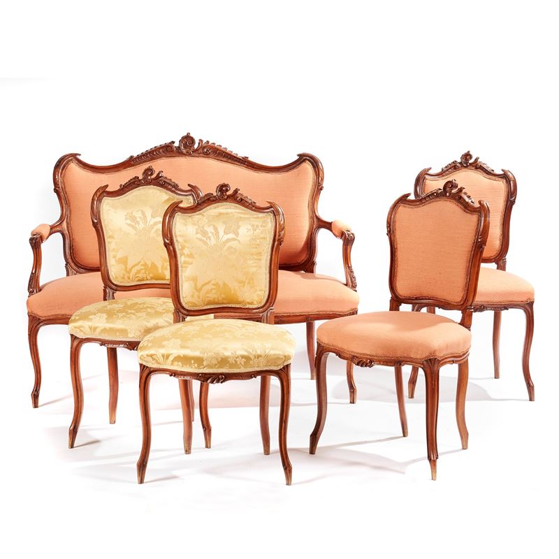 Divanetto e quattro sedie, sec. XX