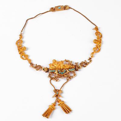 Collana Girocollo, in Oro Giallo 18kt e Turchesi