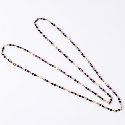 Lunga Collana in Oro Giallo 18kt, Smalti e Piccole Perle