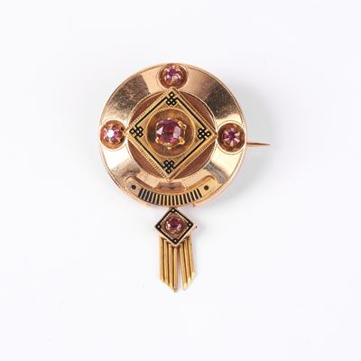 Spilla in Oro Giallo 18kt e Pietre di Colore