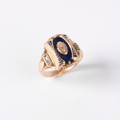 Anello in Oro Giallo a Basso Titolo e Smalto
