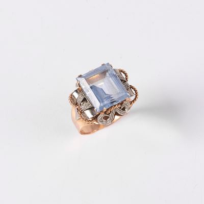 Anello in Oro e Argento con Pietra Azzurra
