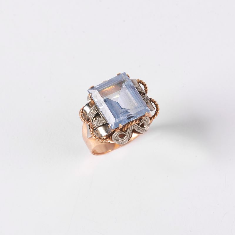 Anello in Oro e Argento con Pietra Azzurra