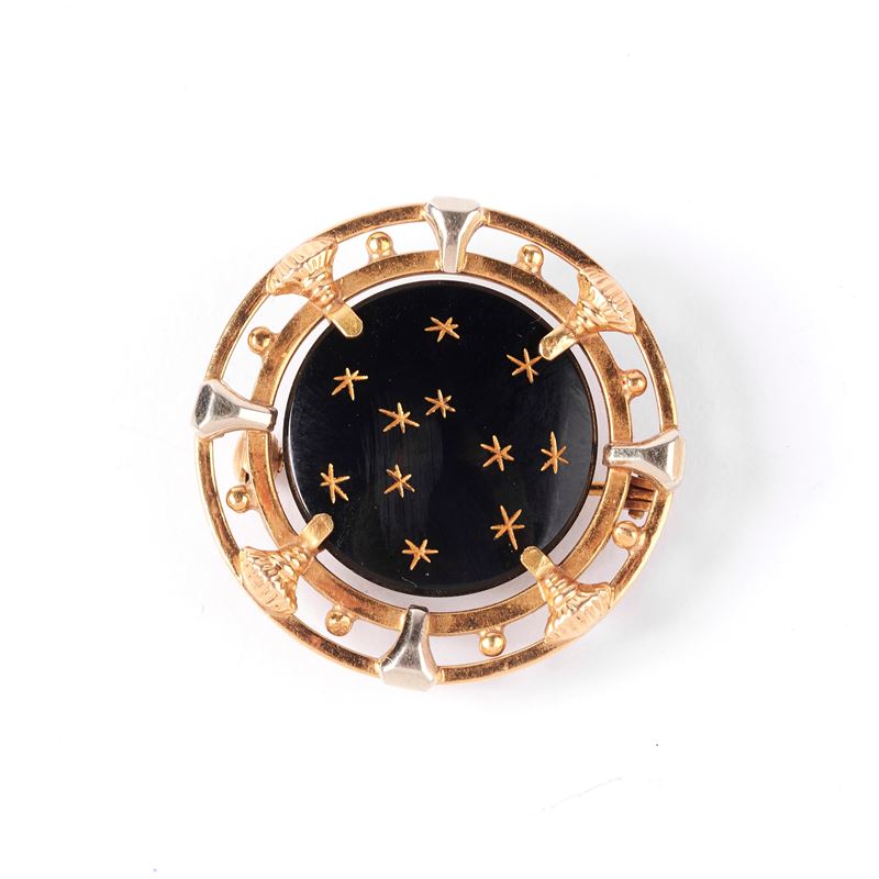 Spilla in Oro Giallo 18 Kt e Onice
