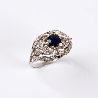 Anello in Oro Bianco 18 Kt, Zaffiro e Diamanti