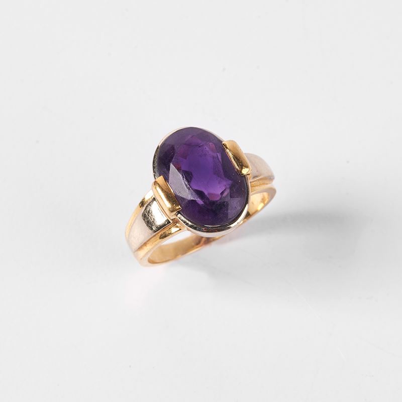 ANELLO IN ORO GIALLO 18KT, ORO BIANCO E AMETISTA