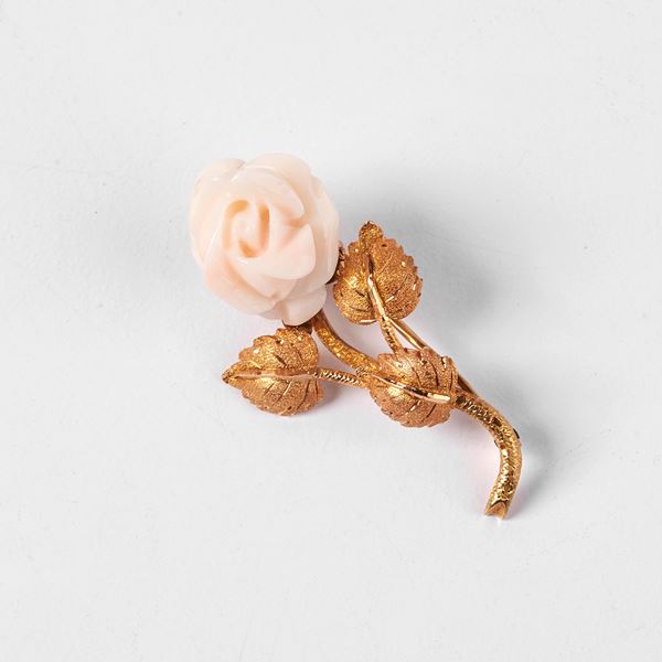 



SPILLA IN ORO GIALLO 18KT E CORALLO