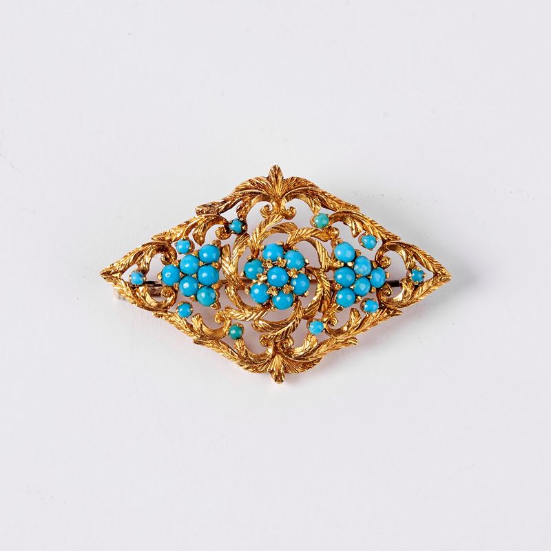 SPILLA IN ORO GIALLO 18KT E TURCHESE