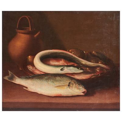 Scuola lombarda, Natura morta con pesci, olio su tela (sec. XVIII)