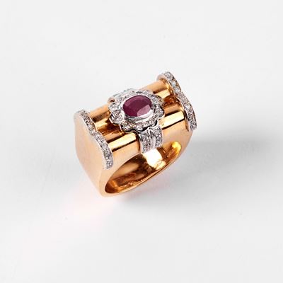 Anello in Oro 18kt, Diamanti e Rubino