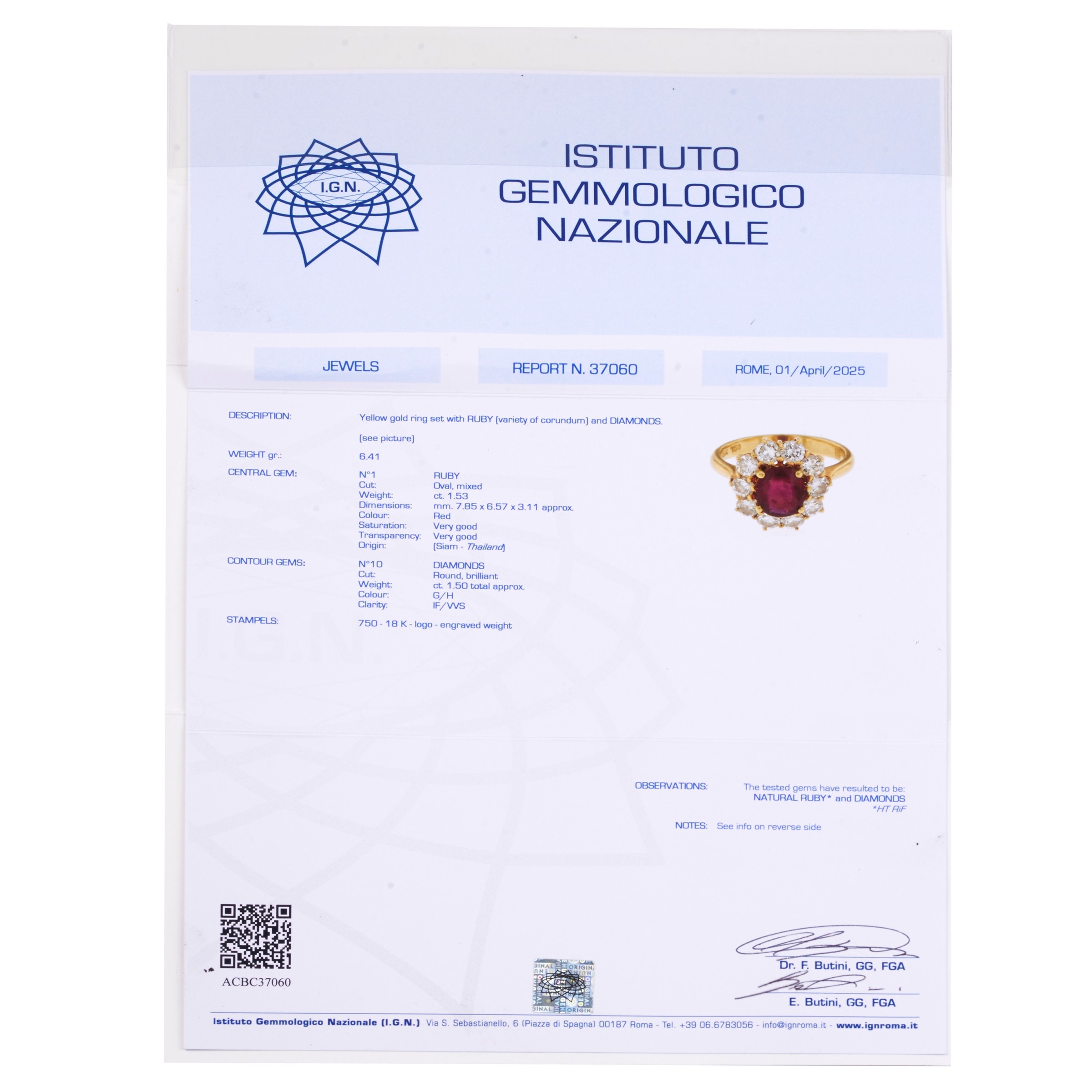 ANELLO IN ORO GIALLO 18KT, DIAMANTI E RUBINO
