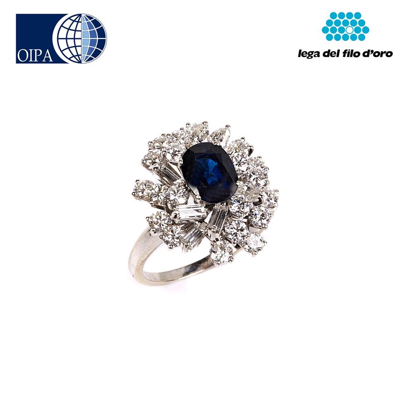 ANELLO IN PLATINO, ZAFFIRO E DIAMANTI