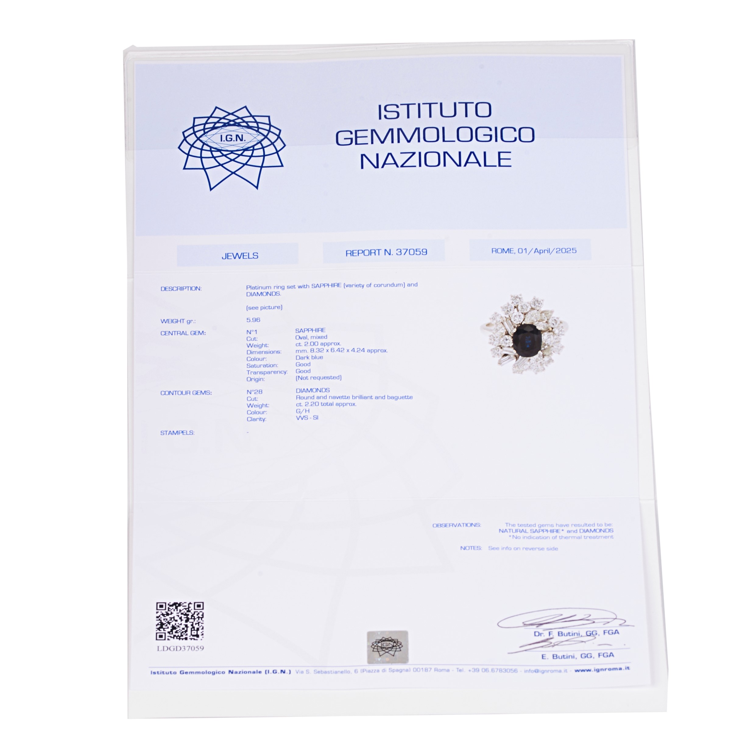 ANELLO IN PLATINO, ZAFFIRO E DIAMANTI
