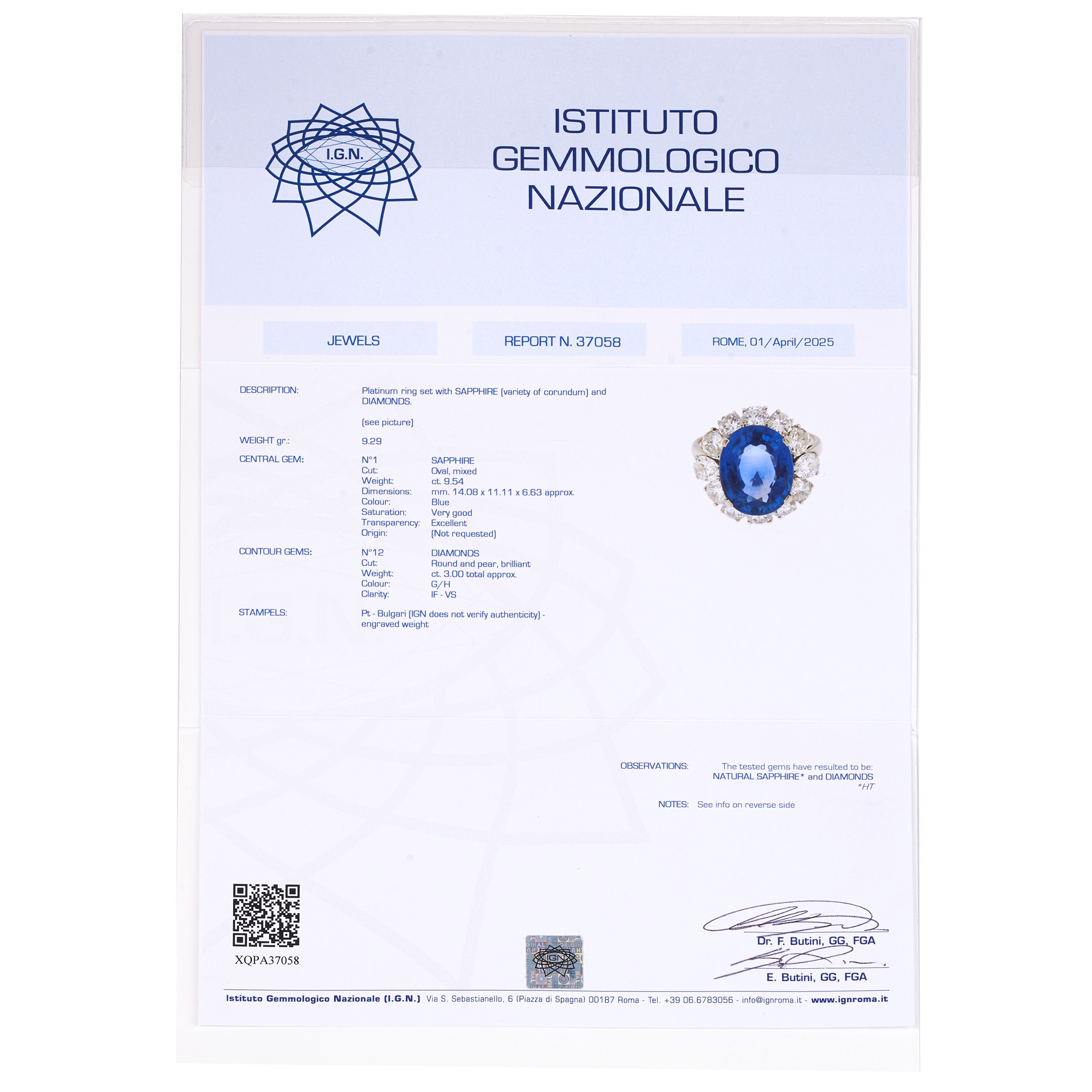 BULGARI, ANELLO IN PLATINO, ZAFFIRO E DIAMANTI