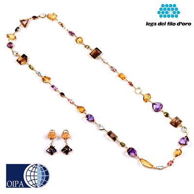 Collana e Paio di Orecchini in Oro 18kt e Pietre