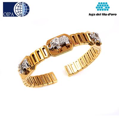 Bracciale Rigido in Oro Giallo 18kt, e Diamanti