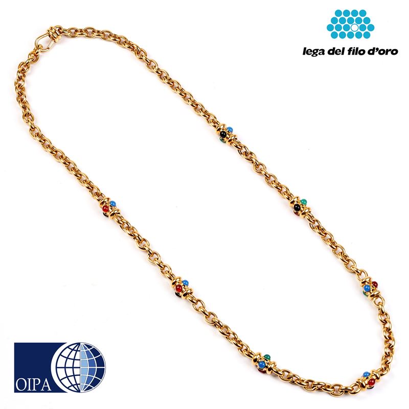 Lunga Collana in Oro Giallo 18kt e Pietre Semipreziose